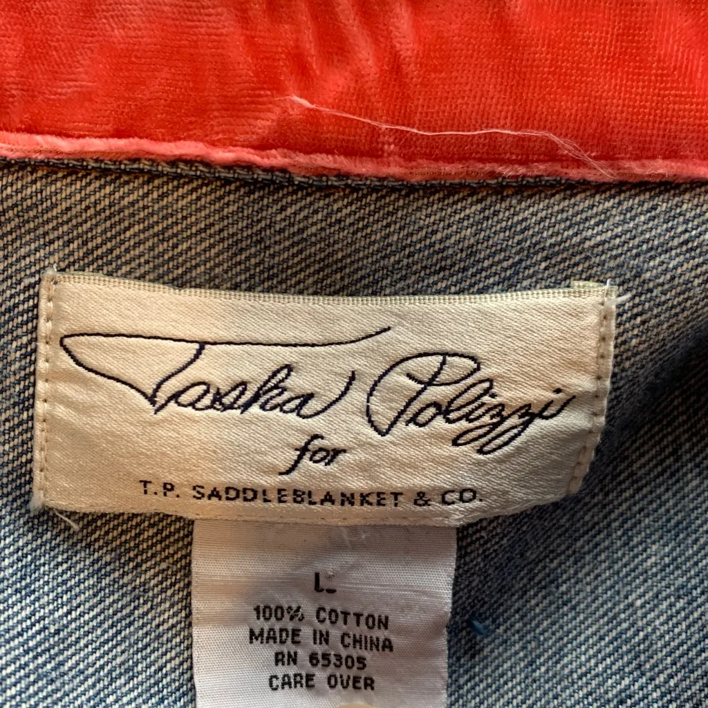 Tasha Polizzi T.P. Saddleblanket Denim Jacket Floral & Velvet Trim Women’s Large Blue - Image 7