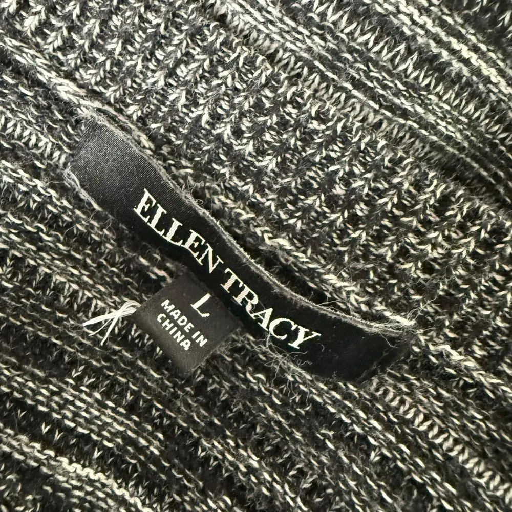Ellen Tracy Gray Black Marled Knit Sweater V Neck Long Sleeve Pullover Size L - Image 5