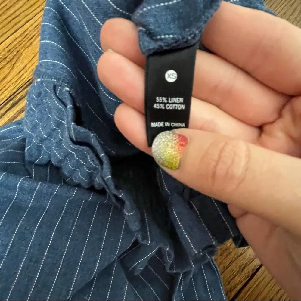 Aqua Paperbag Pin Striped Tie Waist Shorts Navy Size Small - Image 8