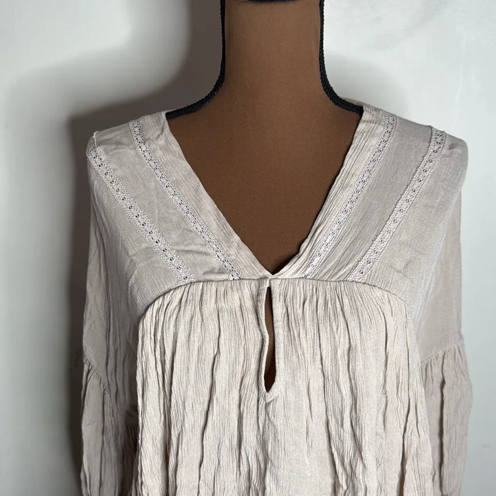 Free People Long puff sleeves Oversize Cropped Boho blouse Tan/Cream size XS - Image 5