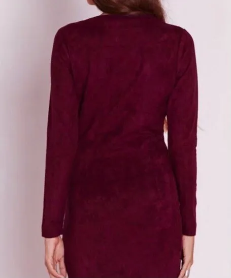 Burgundy Faux Suede Wrap Dress - Image 2