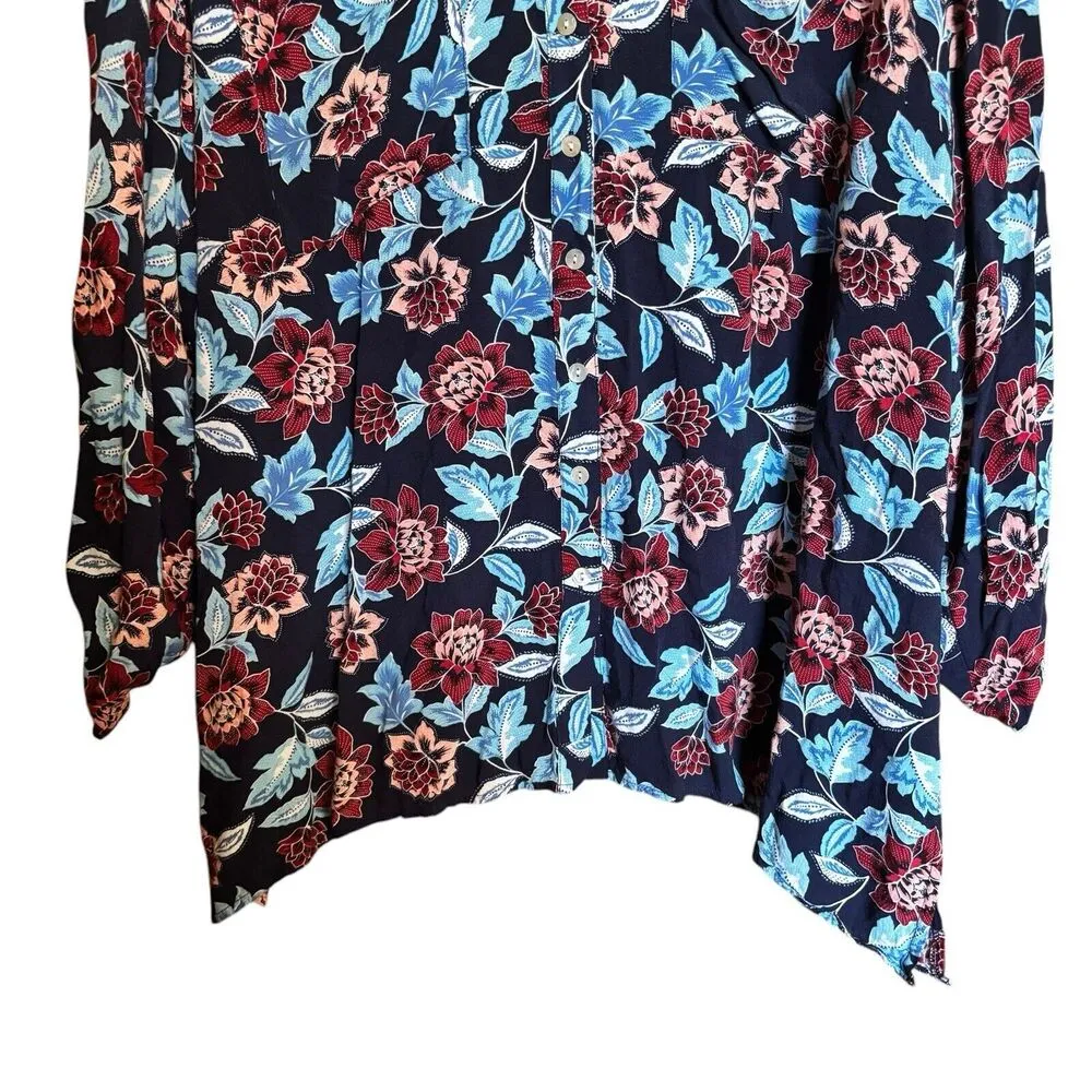 Ruby Rd Tunic Top Womens 2X Multi Floral Print Button Up Shark Bite Hem Blouse - Image 4