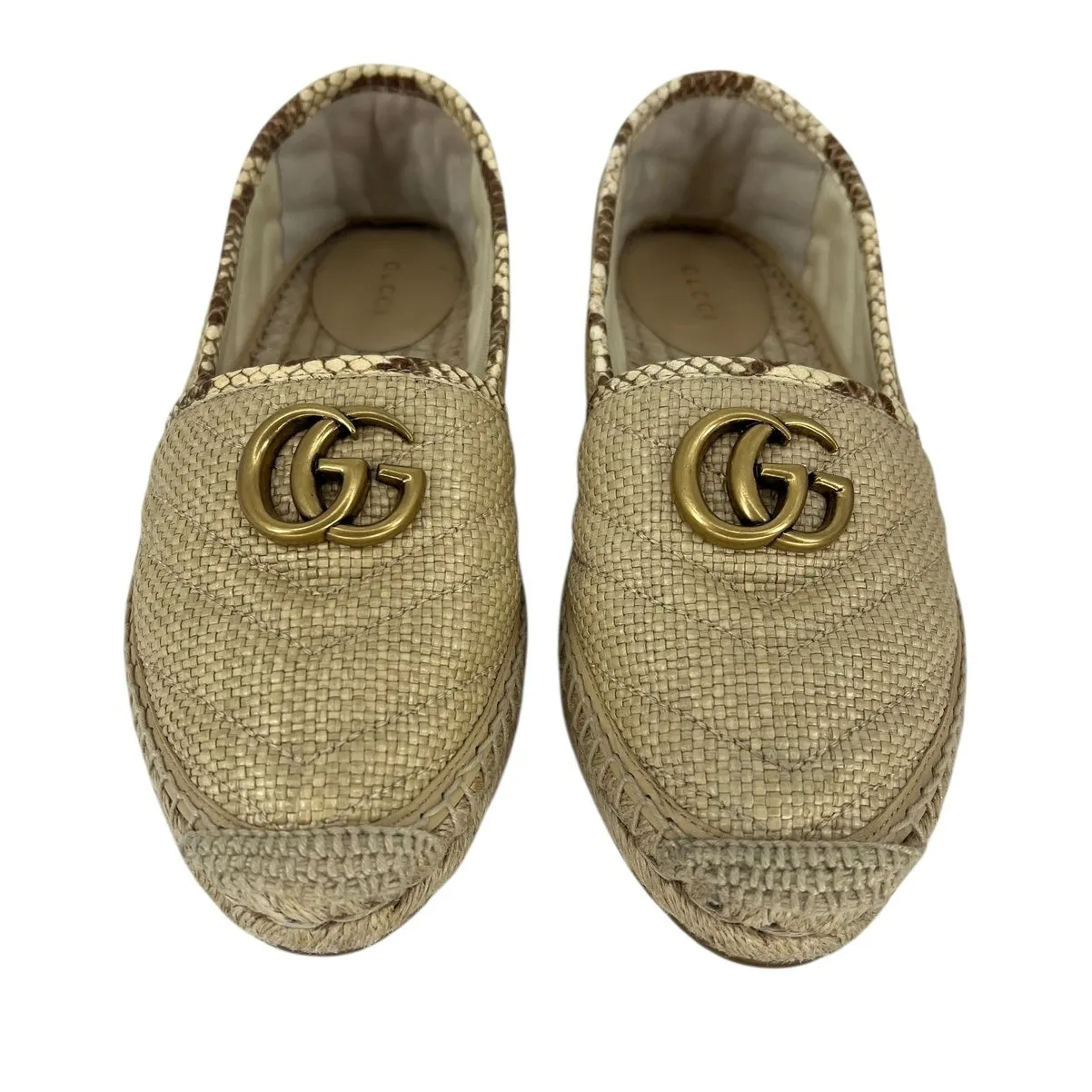 Gucci Beige Python and Raffia GG Marmont Espadrille Flats - Image 9