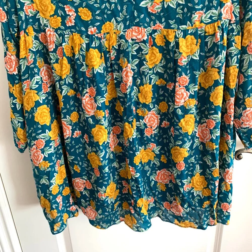 Zara Floral Long Sleeve Romper in Green with Velvet Tie - Image 8