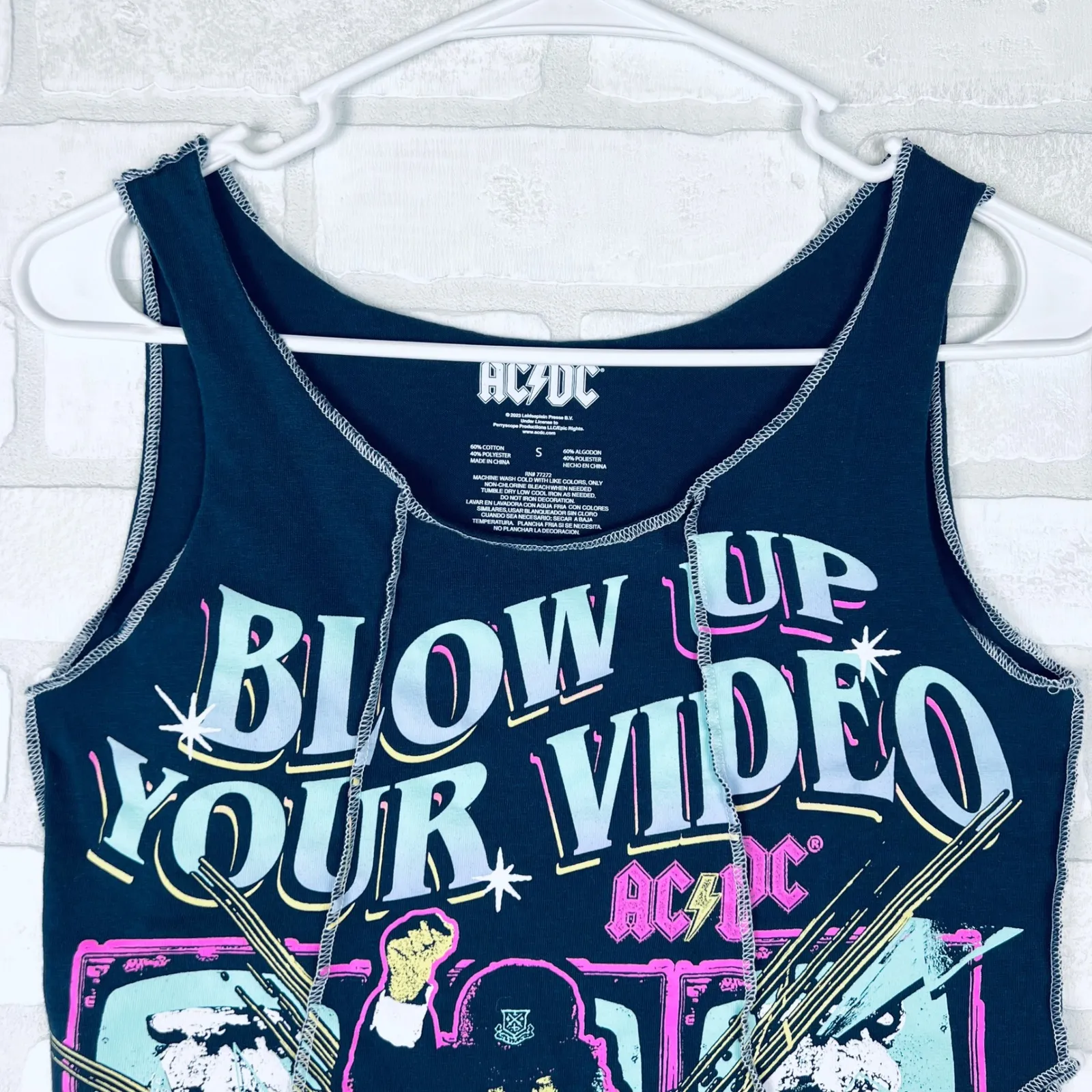 AC/DC Women's Blow Up Your Video Graphic Cropped Tank Top Blue Size‎ S - Image 4