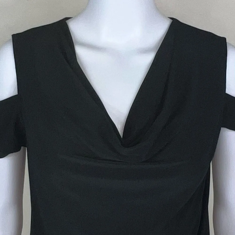 Kenneth Cole Black Cold Shoulder Drape Neck Blouse - Image 2