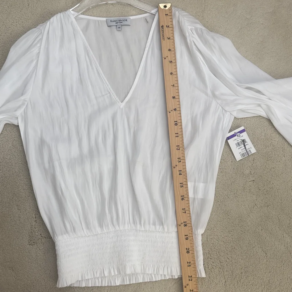 Ramy Brook Elexa White VNeck Blouse Top Smocked Elastic Waist Flutter Sleeves XS - Image 11