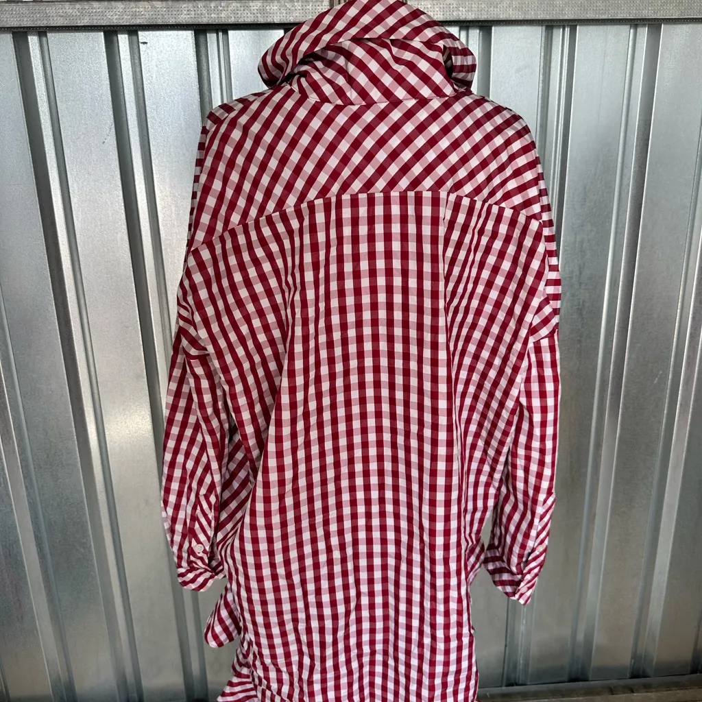 House of Holland Red and White Checkered Women's Coat Size 6 - Image 5