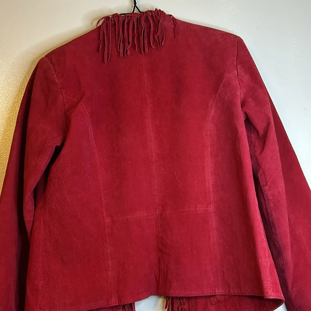 Dialogue Red Fringe Leather Long Sleeve Jacket - Image 9