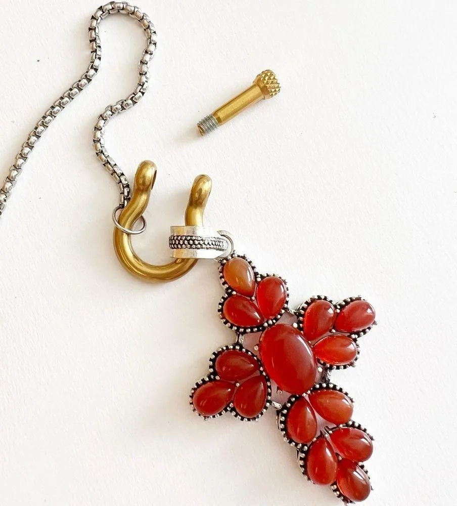 925 Sterling Silver Carnelian Gemstone With Holder Necklace Womens Jewelry Orange - Image 4