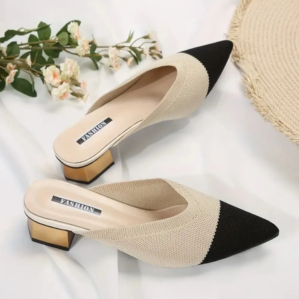Knitted Two Tone Pointed Toe Mules - Image 2
