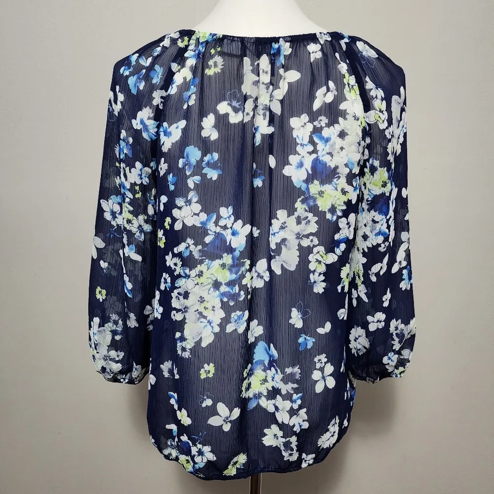 Liz Claiborne navy floral sheer peasant blouse size mp - Image 5