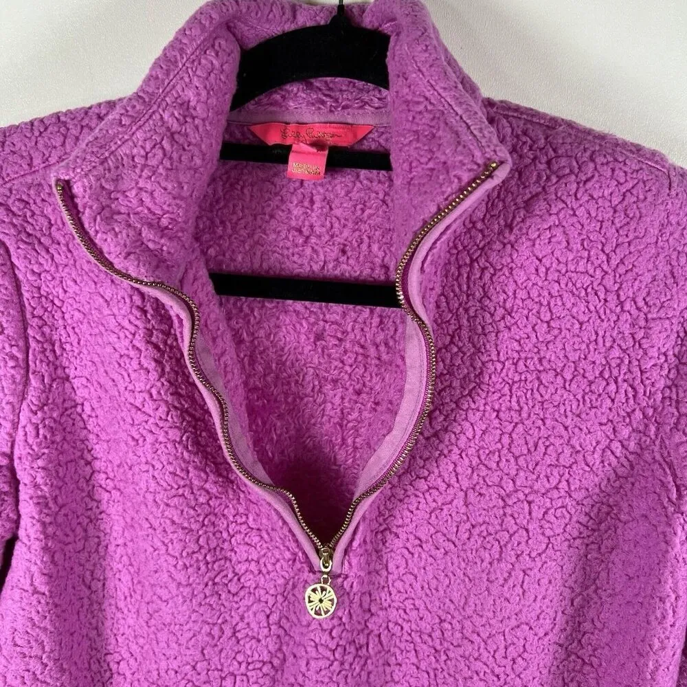 Lilly Pulitzer‎ Skipper Sherpa Popover 1/2 Zip Womens XXS Fleece Purple Preppy - Image 6