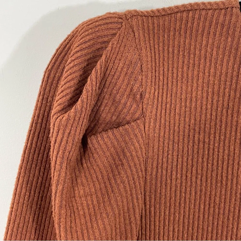 NWT Express Puff Long Sleeve‎ Ribbed Sweater Midi Dress Size XS Caramel Brown - Image 7