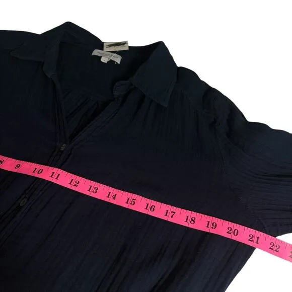 Michael Stars Navy Cleo Gauze Button‎ Up Shirt Dress Long S - Image 6