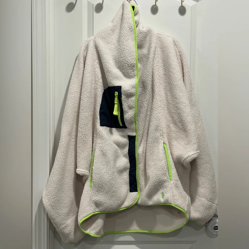 Free People Movement Hit The Slopes Fleece Shawl Jacket in Canvas Combo Size L - Image 4