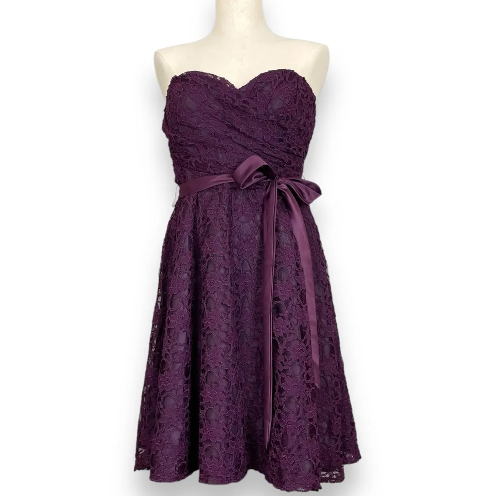 Marina Dress Strapless Lace Plum Purple Wedding Guest Bridesmaid Formal‎ Size 10 - Image 2