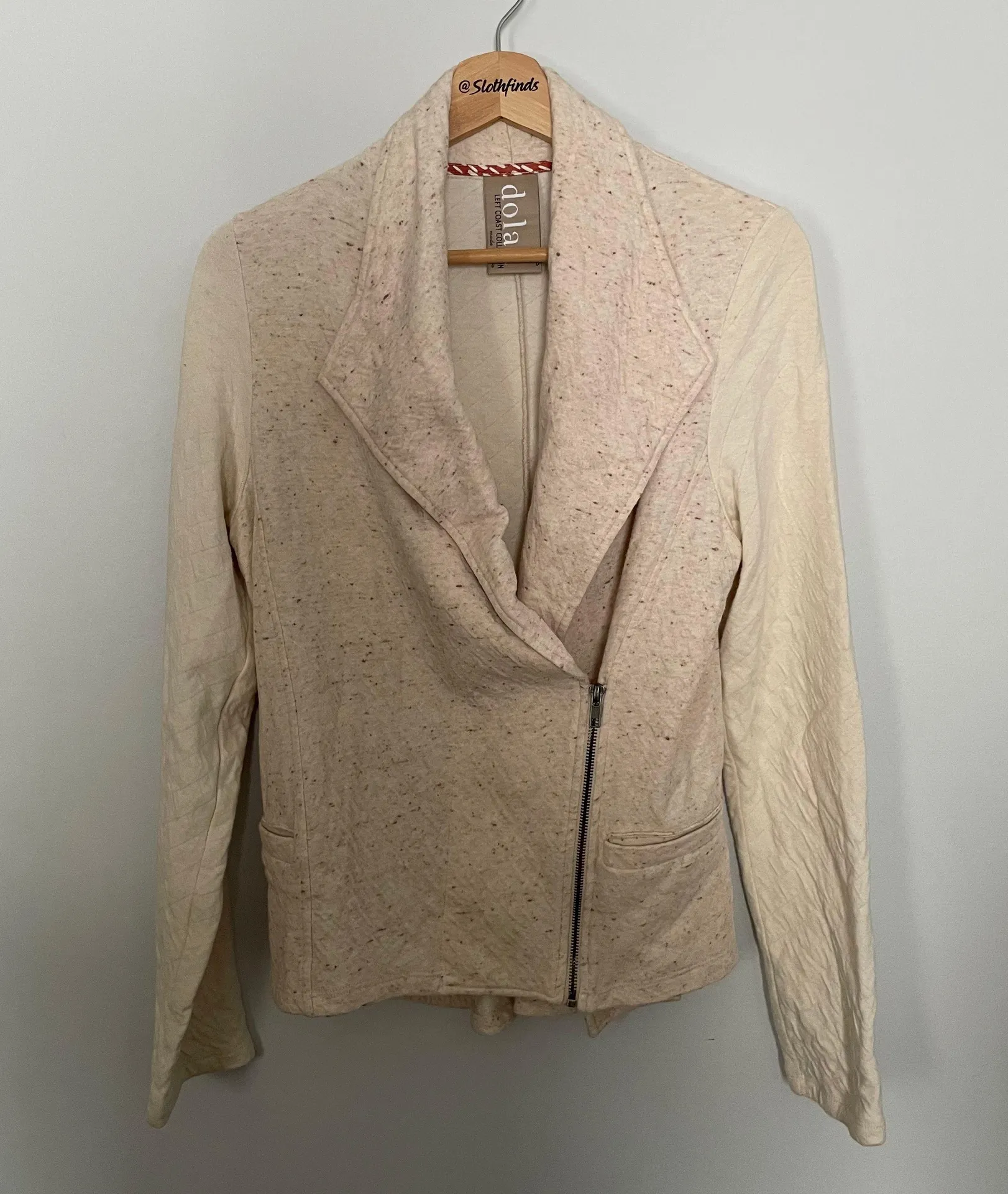 Dolan Left Coast Collection Heathered Knit Moto Jacket- Oatmeal- Size Large - Image 8