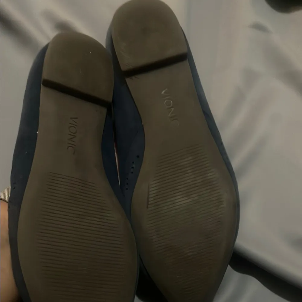 Vionic Posey Flats Navy Leather Suede Pointed Toe Perforated Shoes Size 9.5 W - Image 7