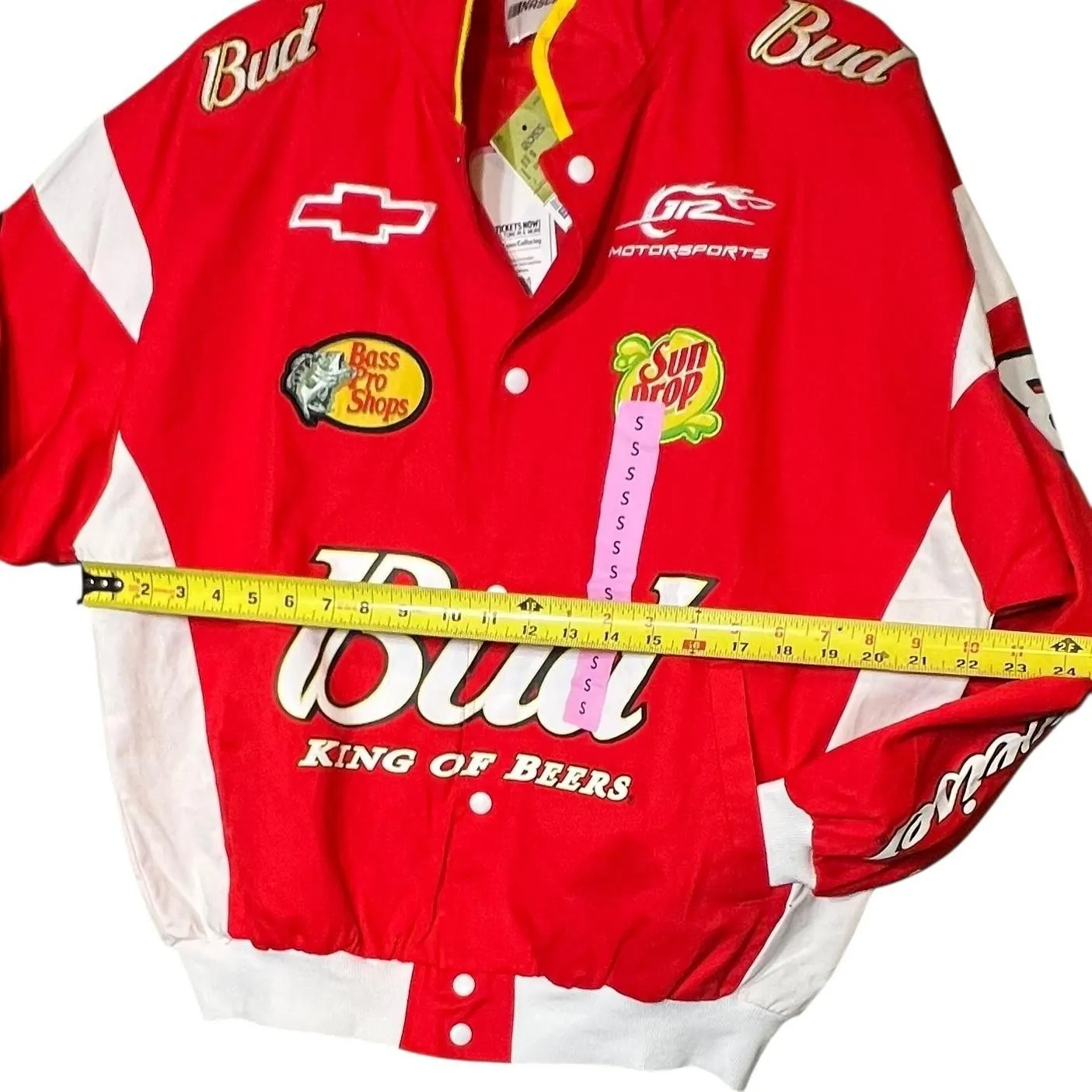 NASCAR Budweiser Jacket Womens Small Red Character Patch Moto Varsity Racing - Image 6