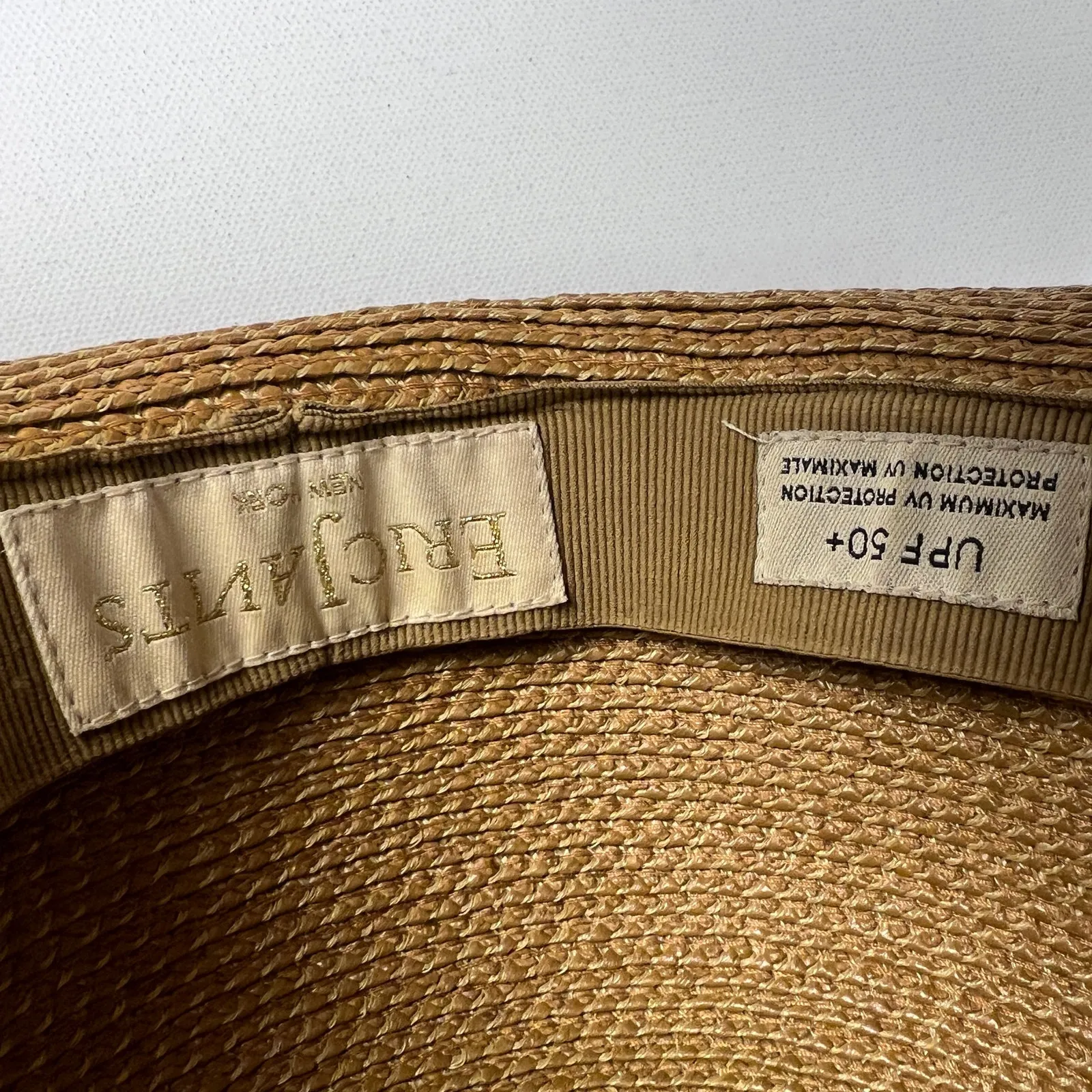 Eric Javits Classic Bucket/Cloche Hybrid Woven Raffia Sun Hat Wide Brim Camel Tan - Image 12