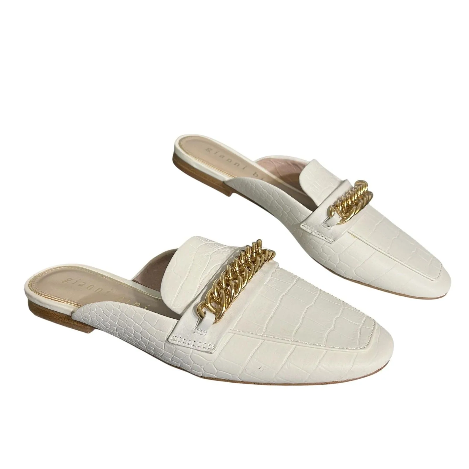 Gianni Bini Shoes Womens Size 8.5 White Chain Mule Loafers Croc Leather Slip On - Image 10