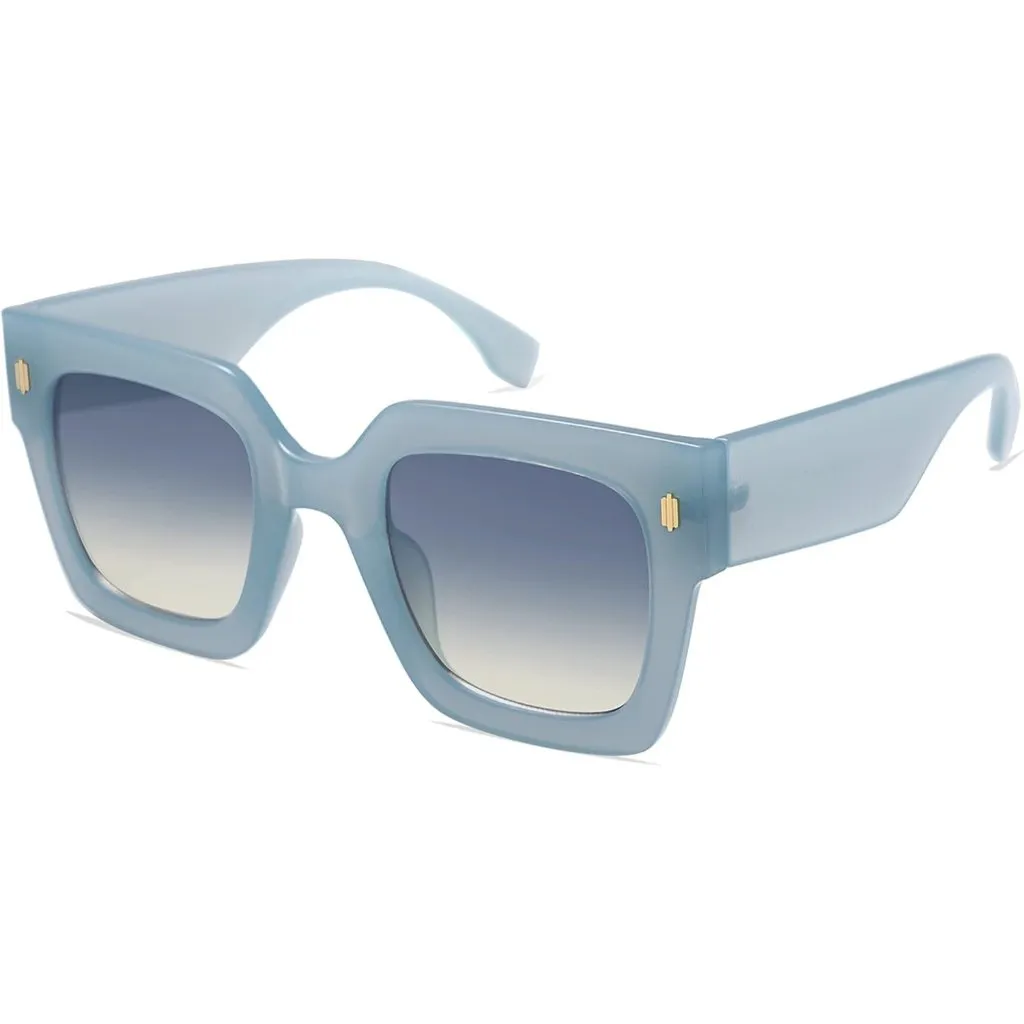 Women's Milky Blue Frame/Blue Lens Vintage Oversized Square Sunglasses - Image 3