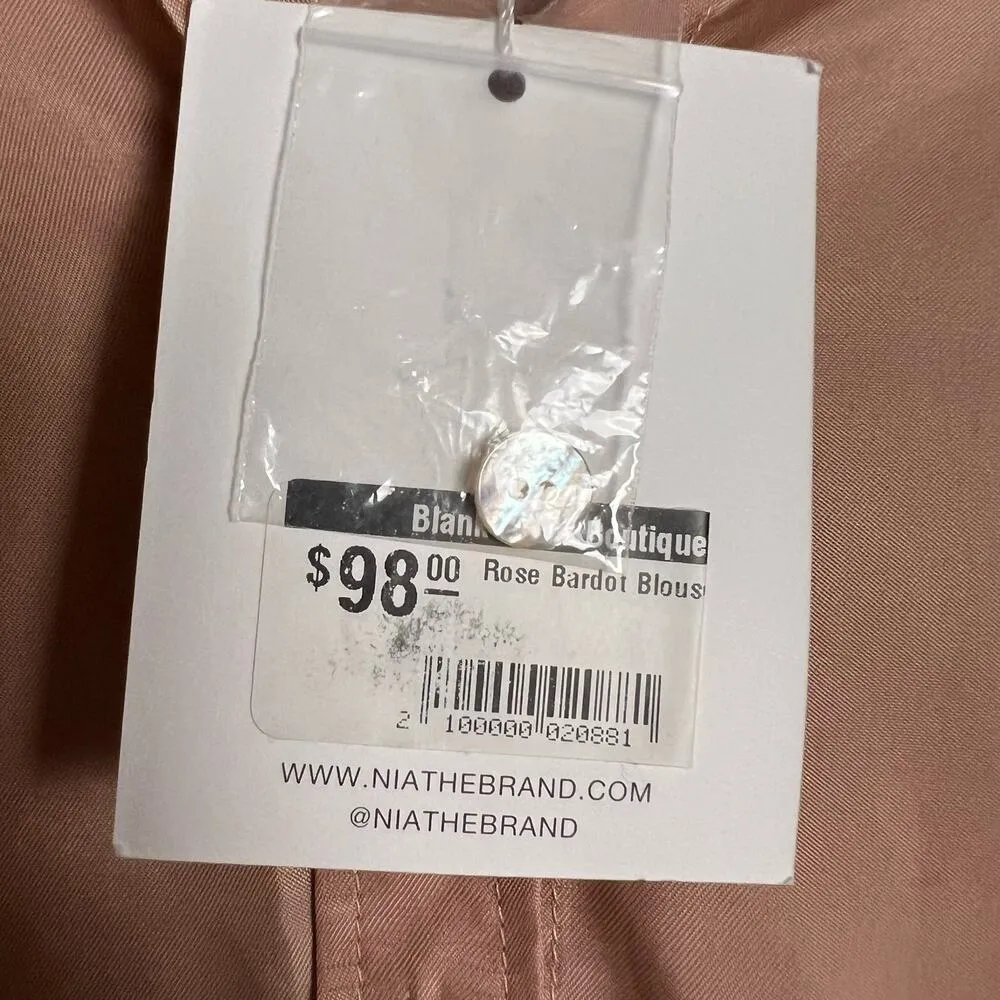 Nia Bardot Pink Boxy Long Sleeve Button Up Blouse Shirt Size Small - Image 8