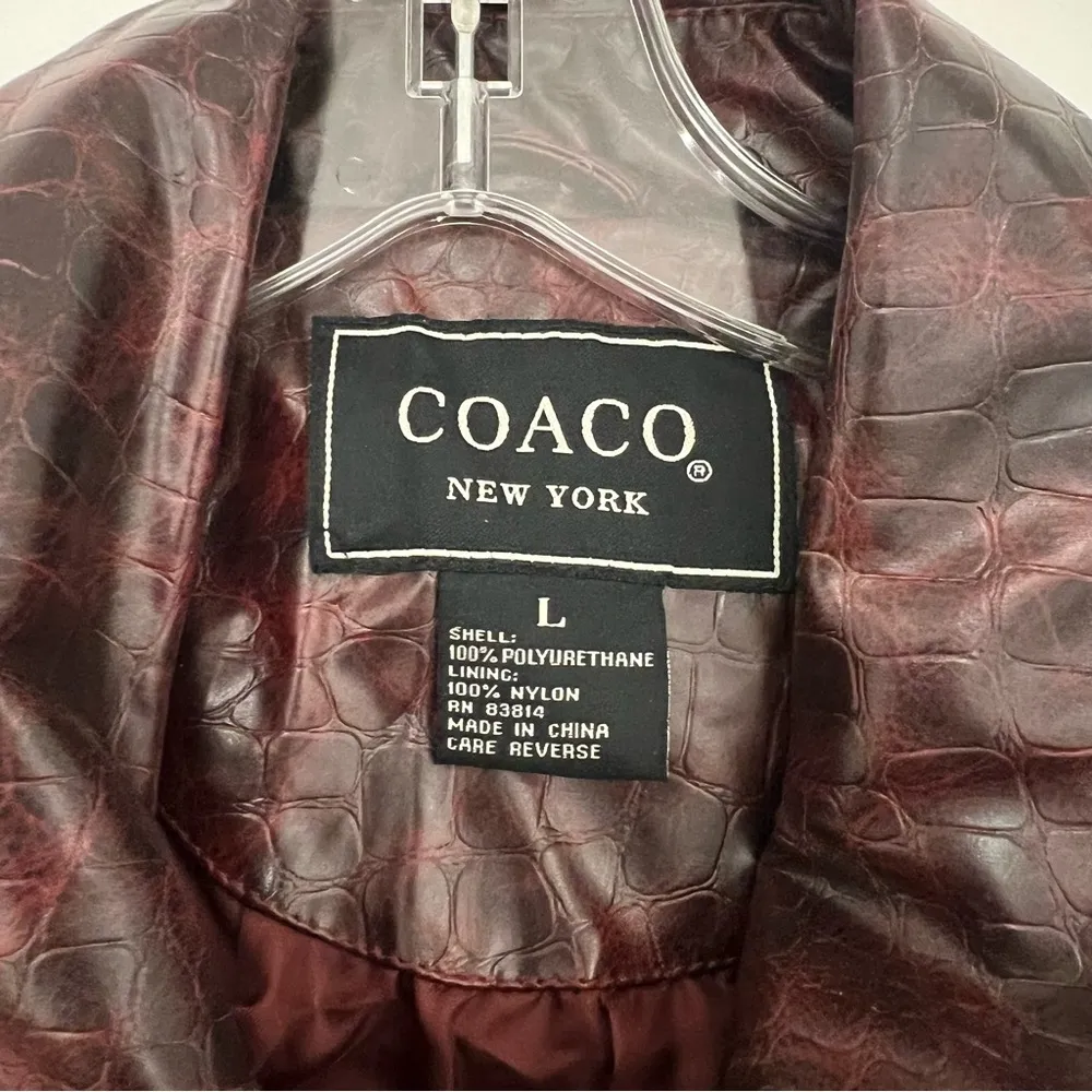 NEW Burgundy Leather Trench Coat with Tie Black Size L - Image 5