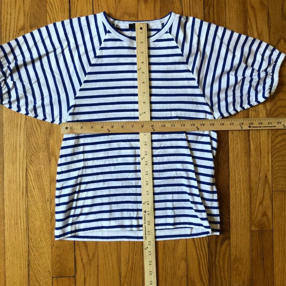 J. Crew NWT Blue White Striped Puff Sleeve Knit Top Size XXS - Image 5