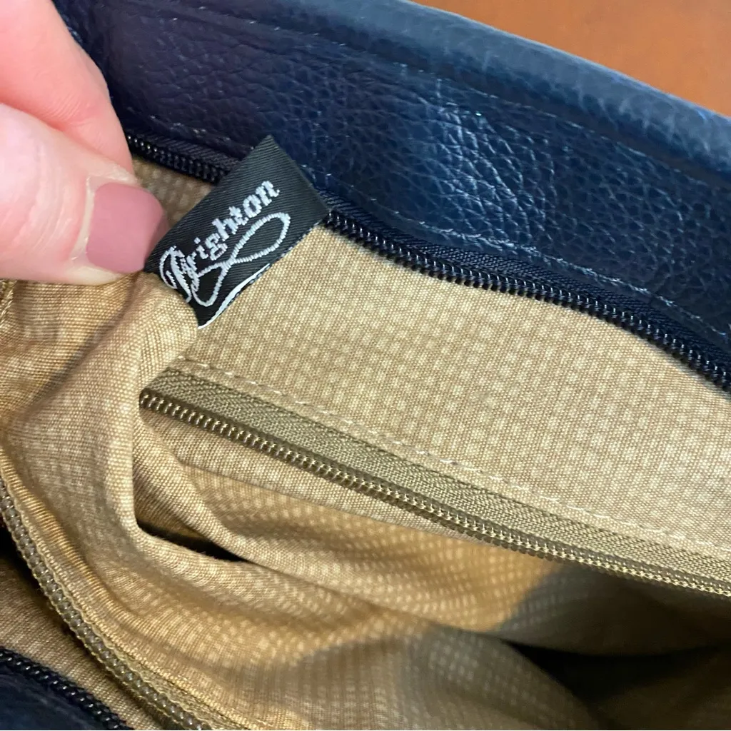 Brighton Eva Straw Leather Tote Bag Navy Blue Shabby Chic Old Money classic - Image 4