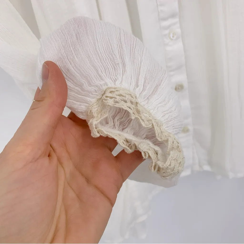 SUNDANCE Long Sleeve Peasant Blouse White Peach Red M Size M - Image 4