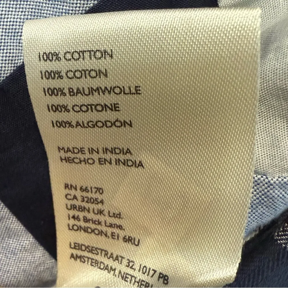 New Free People Argyle Plaid Oversized Patchwork Blue Combo Chambray Shirt Small - Image 6