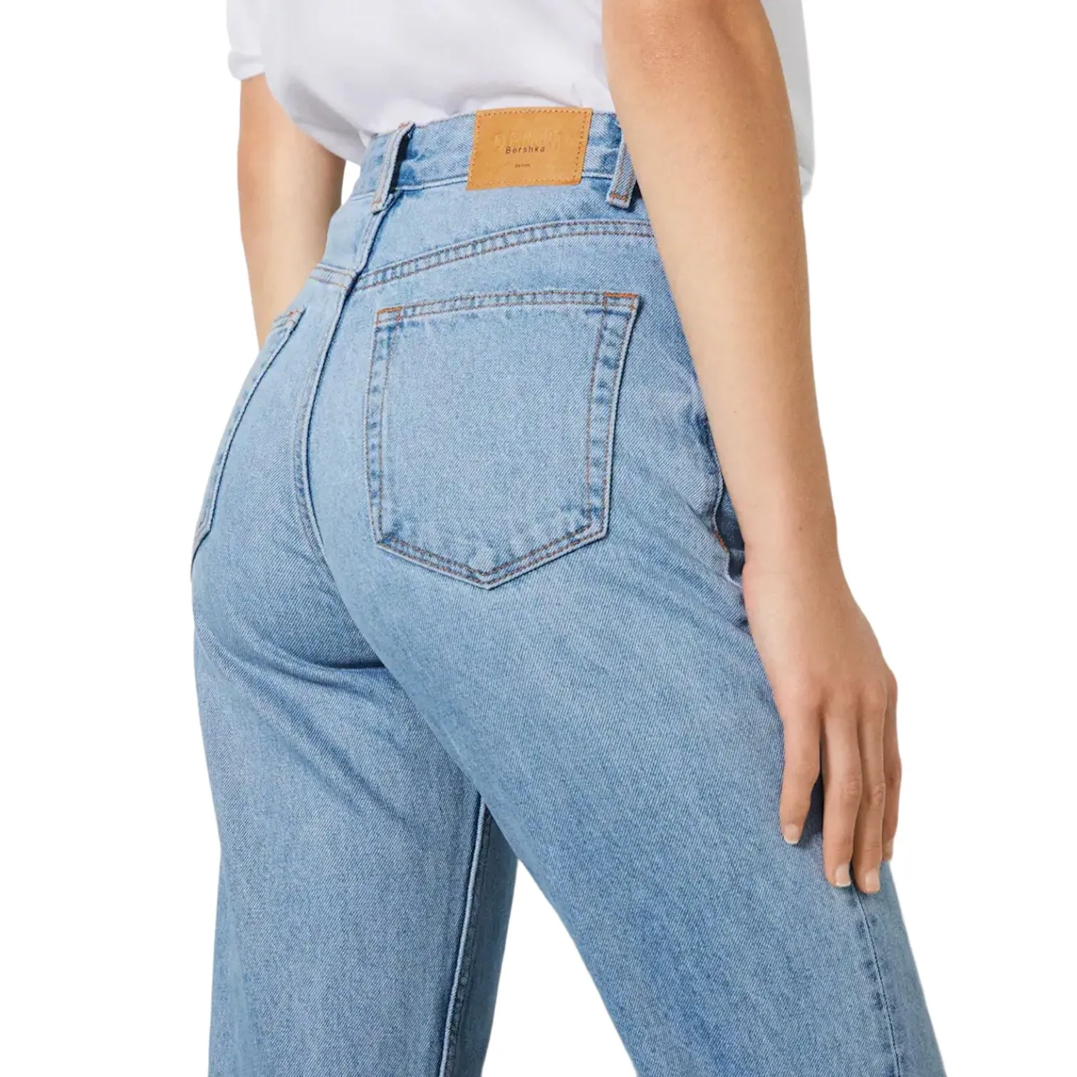 New BERSHKA Womens Blue Jeans Straight Fit High Rise Denim Pants Size US 4/EU 36 - Image 3