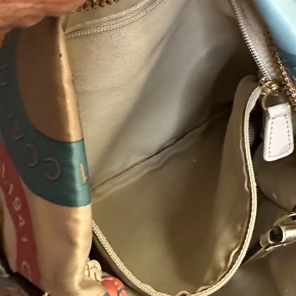 Coach 2012 SnapHead Op Art Beige and Blue Circle Print Crossbody Bag - Image 7