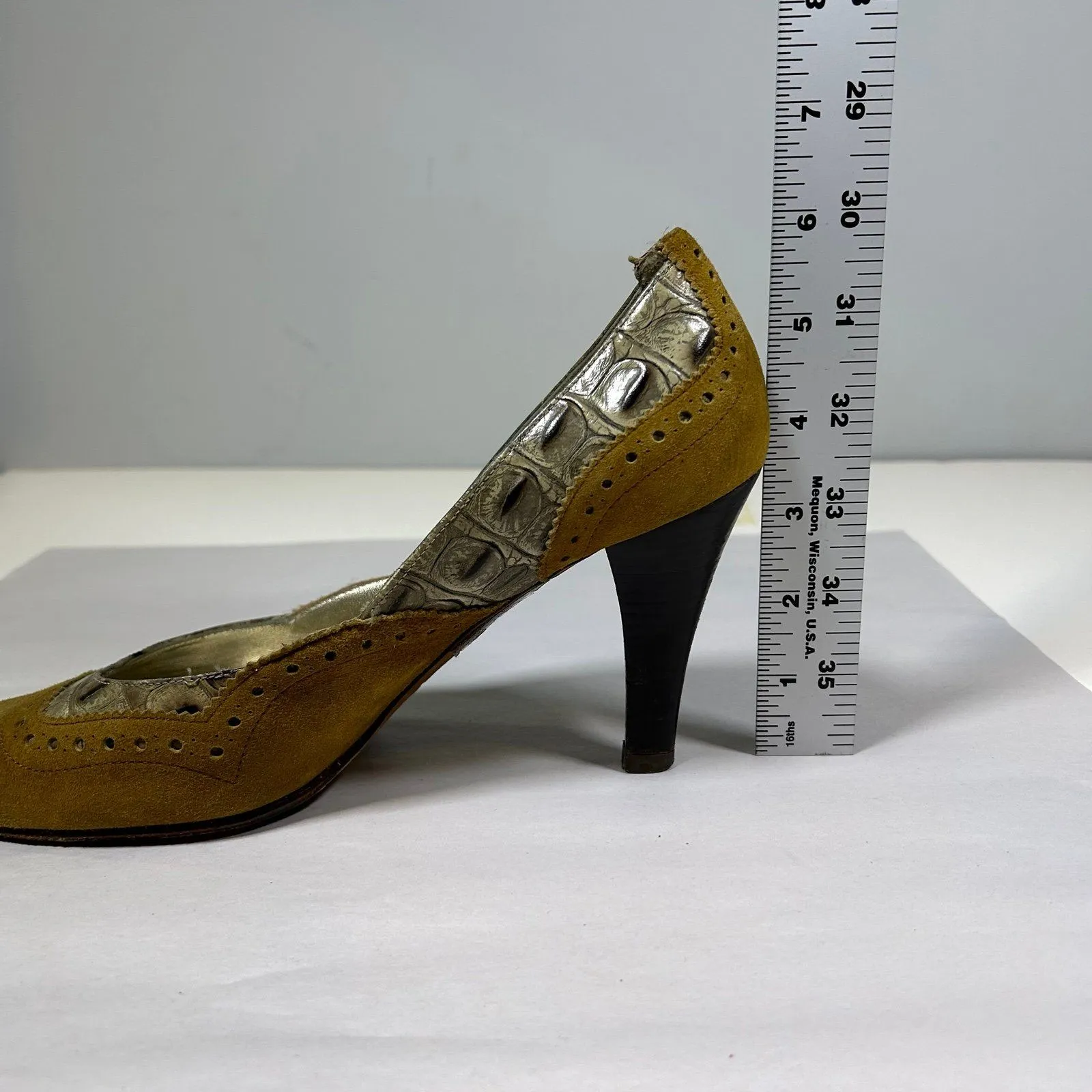 Vintage Kenneth Cole‎ NY Mixed Media Heels Pumps Women’s 7 Made in Spain Brown - Image 11
