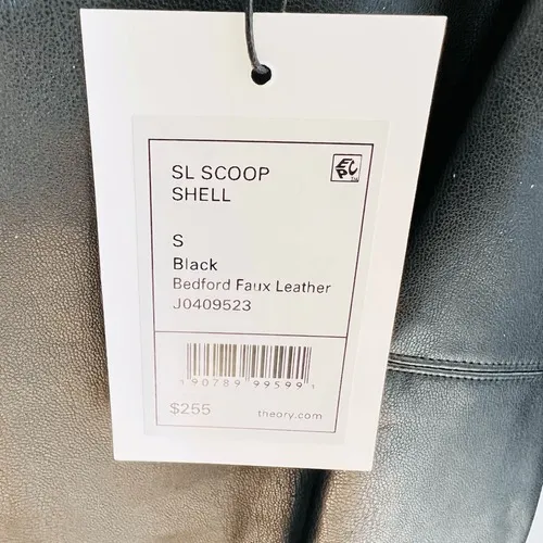 THEORY Scoop Neck Faux Leather Tank Top, Black,‎ Small, (4/6), Designer, NWT - Image 16