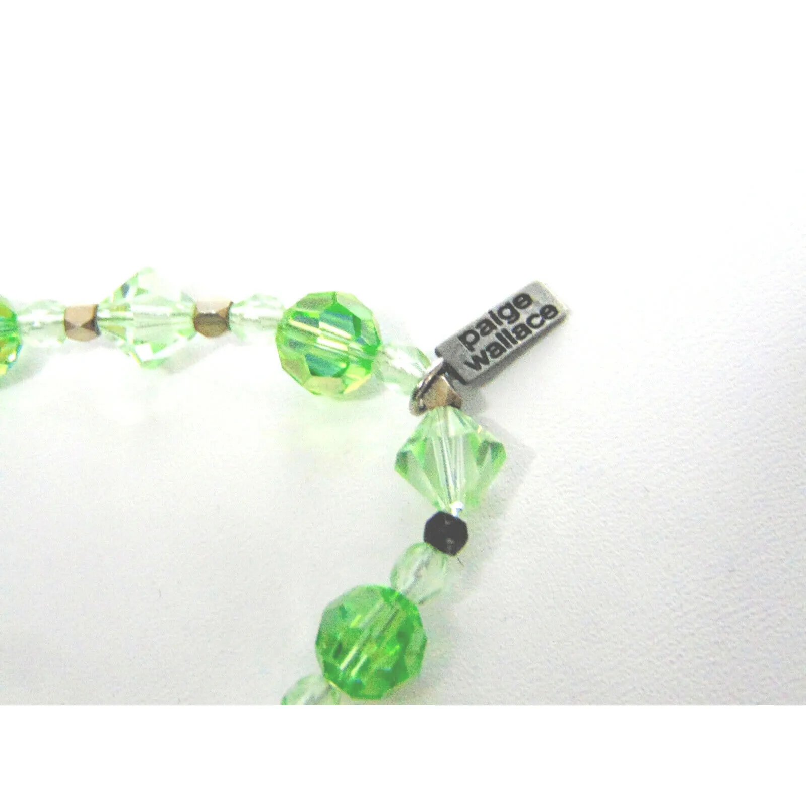 Paige Wallace Necklace 18" Green Glass Bead Sterling Silver Peridot Flower Vtg - Image 7