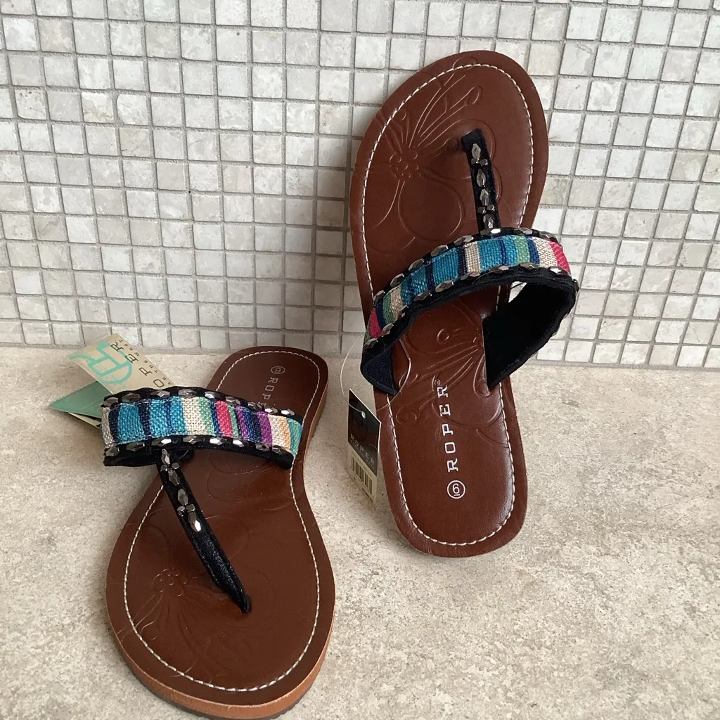 🩷NWT🩷 ROPER STUDDED BOHO WESTERN WOMENS SANDALS SIZE 6 Black - Image 4