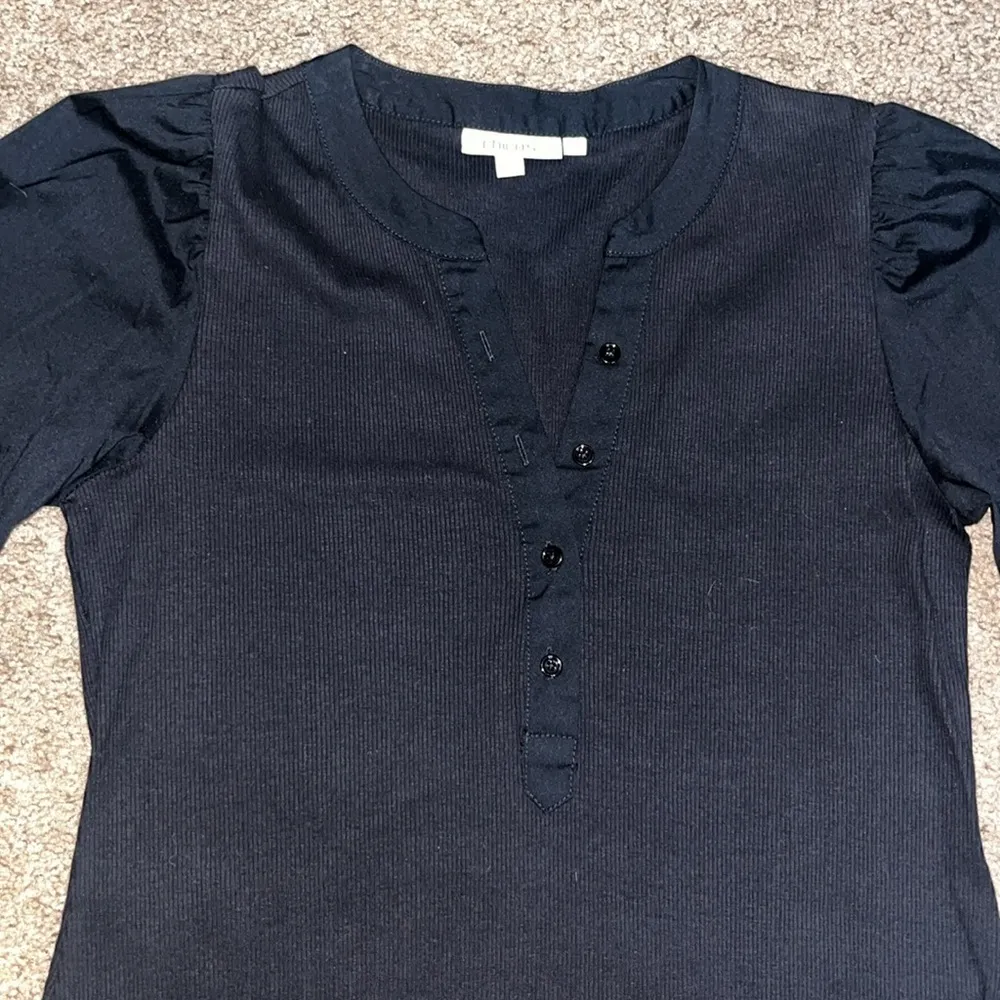 Chico’s Knit Mix Sleeve Henley‎ Dress Cotton-Stretch Black 4 - Image 3