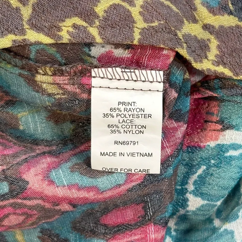 Anthropologie Fig & Flower Peasant Blouse w/Lace Back Womens 2X Boho Mixed Print Pink - Image 8