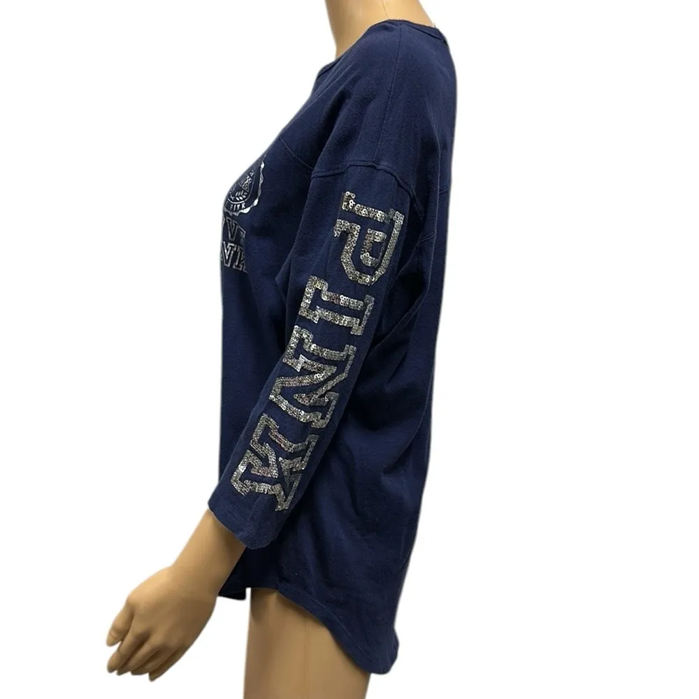 Victorias Secret Love Pink Blue Silver Sequin 3 Quarter Sleeve Jersey Shirt XS - Image 3