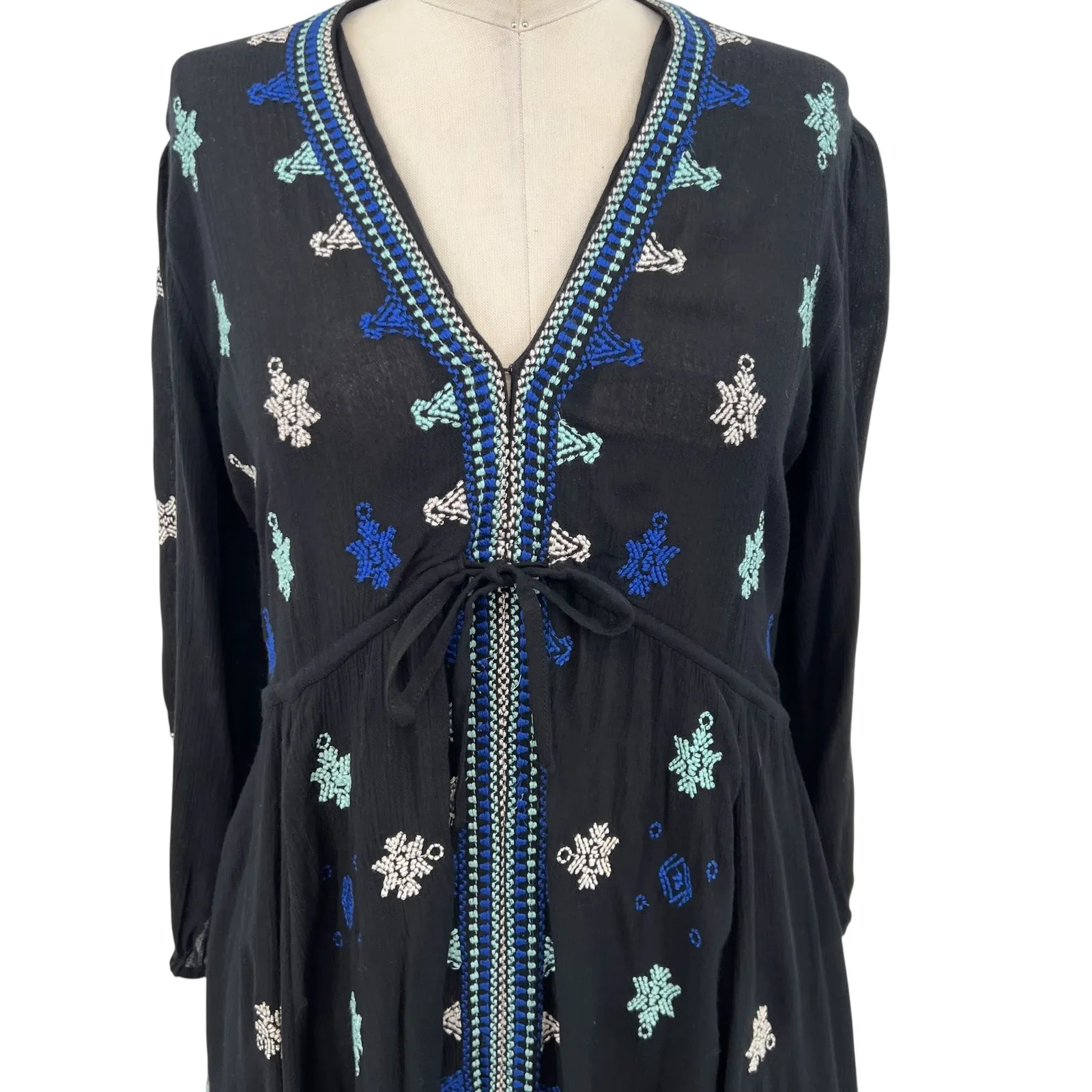 Free People Star‎ Gazer Dress Embroidered Drawstring Blue Black Size Size XS - Image 4