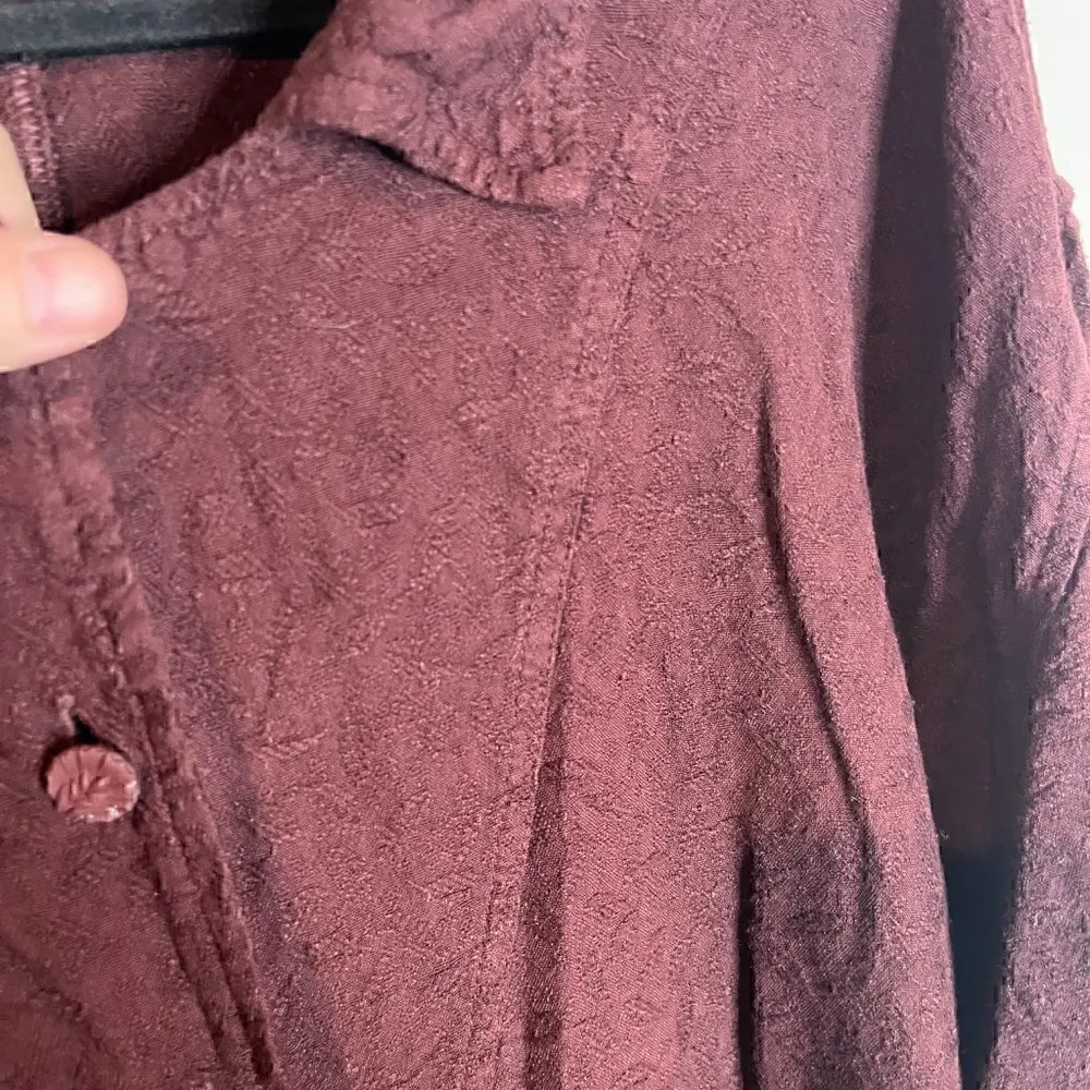 Flax burgundy jacquard casual jacket blouse - Image 2