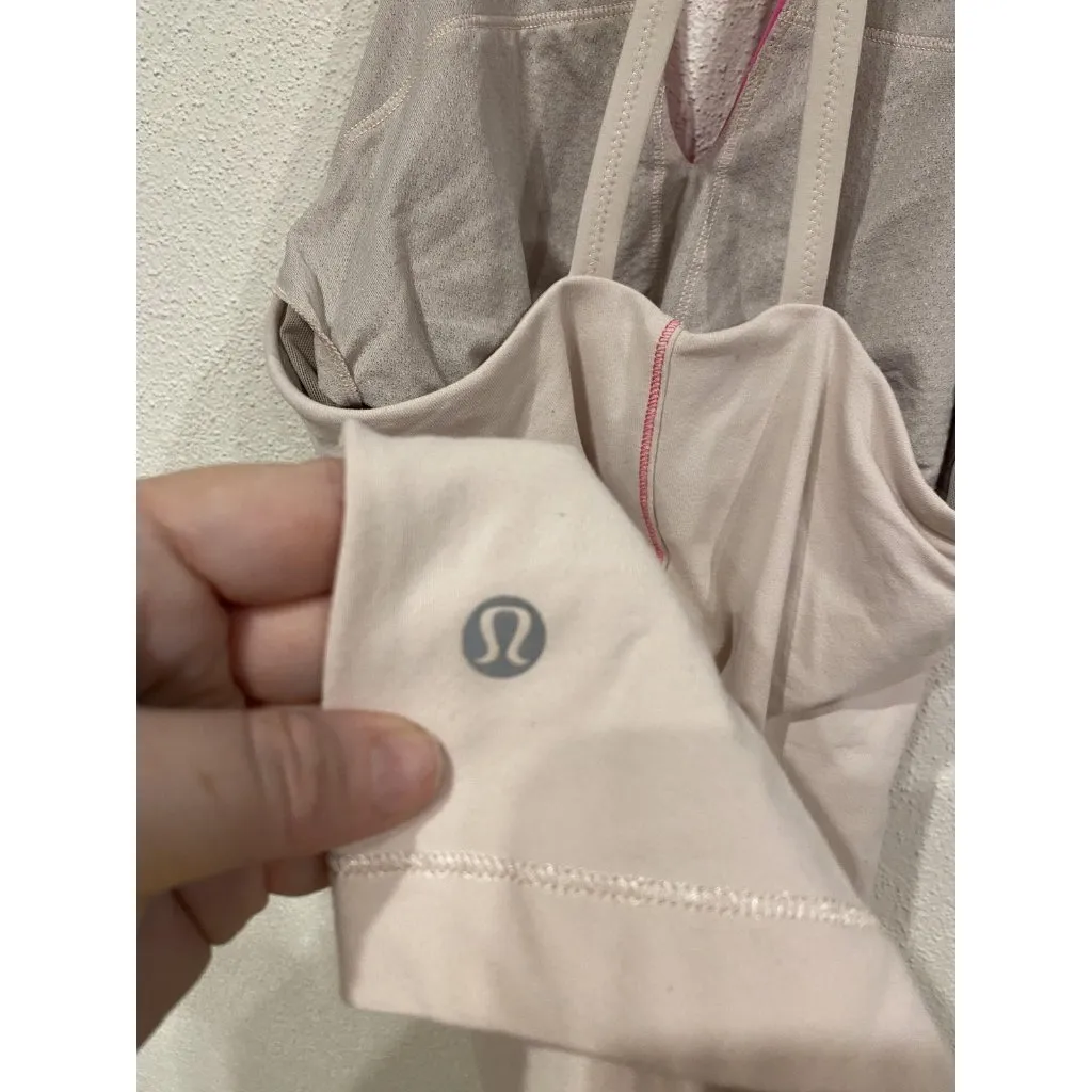 Lululemon Halter Tank Top Womens 8 Beige Pink Built In Bra Athletic Workout Gym - Image 3