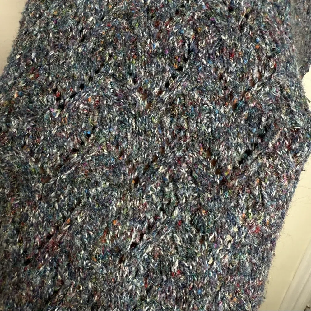 Coldwater Creek Pointelle Knit Gray Short Sleeve Sweater Multicolor Speckle LRG - Image 4