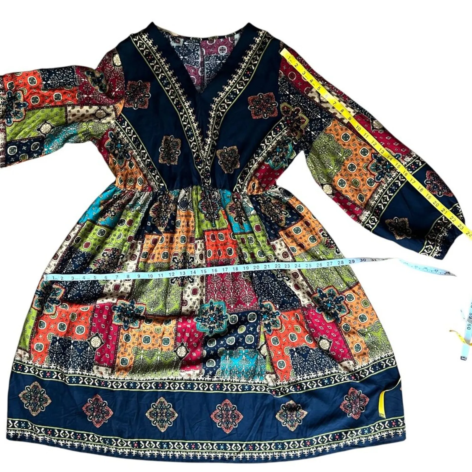 Boho Dress XL Long Sleeve 0X Patchwork 14 Vintage Style Bohemian Emery Rose XXL Black - Image 13