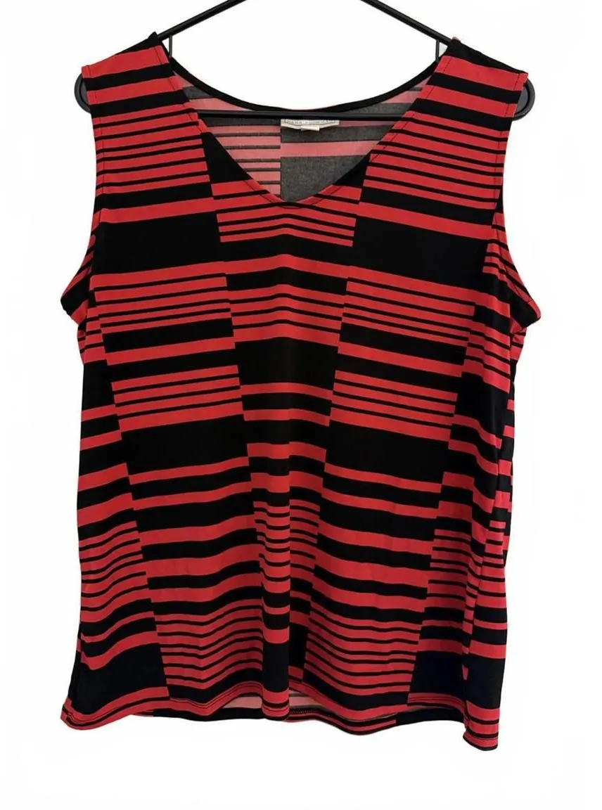 Dana Buchman Women's Blouse Large Stripes Black Red Sleeveless Polyester Stretch - Image 1