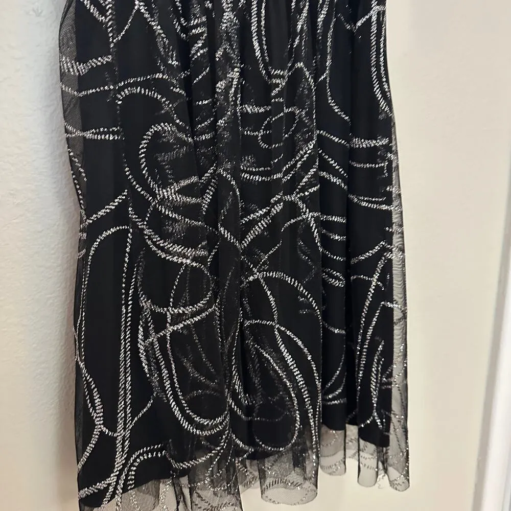 Black Sz 5/6 Shimmer Glitter Mini Prom Homecoming Formal Dress Cutout Silver - Image 9