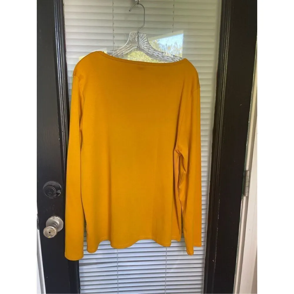 JCrew Scoop Neck Long Sleeve Blouse Cotton Mustard Yellow 2X - Image 10